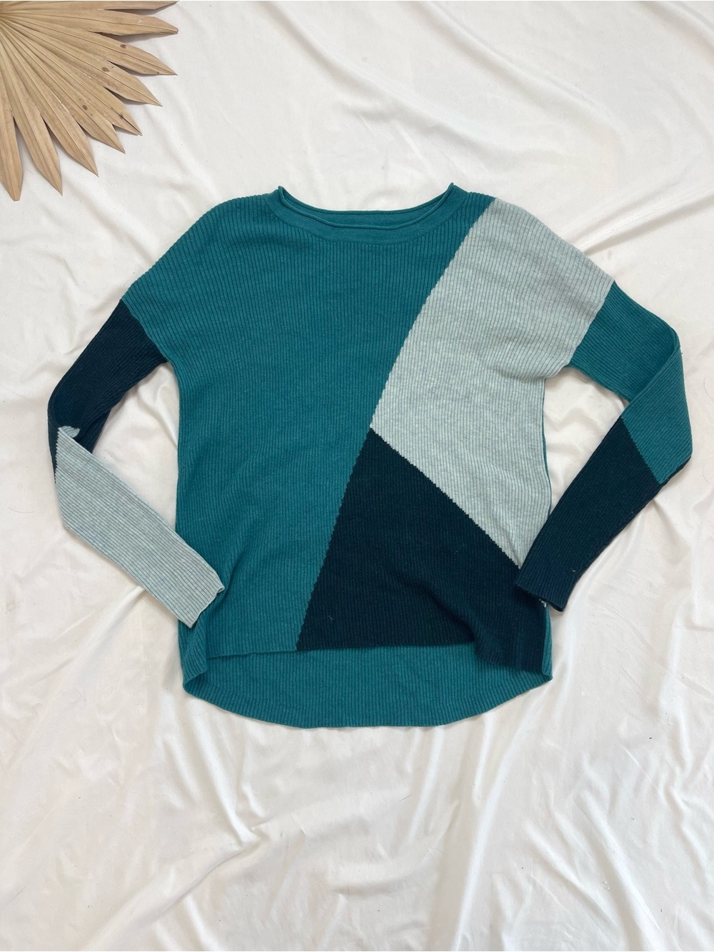 Smartwool Color Block Ribbed Crew Everglade Heather Geometric Sweater Medium